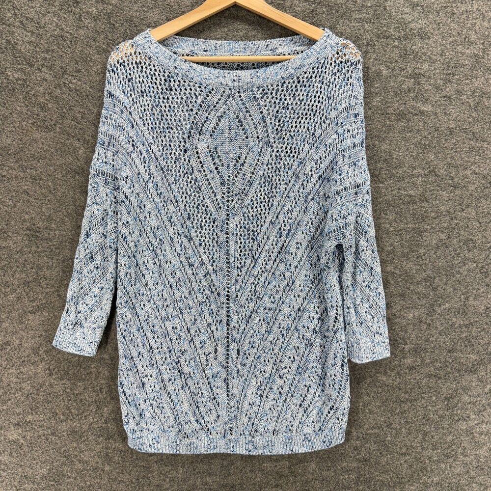 Amass Sweater Pullover Women 3 Blue Knit Long Sleeve Round Neck Cable Knit